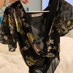 ASTR velvet black floral body suit